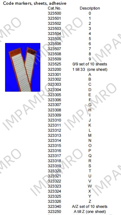 323505 Code markers, sheets, adhesive