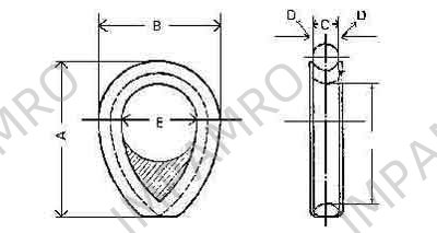 HAWSER THIMBLE W/TRIANGLEPLATE, UNGALV FOR 65MM DIA ROPE