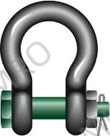 SHACKLE BOW W/SAFETY BOLT GALV, GREEN PIN G-4163 50MM 35TON
