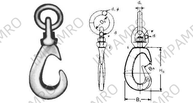 CARGO HOOK WITH SWIVEL, EYE & RING SWL 5TON