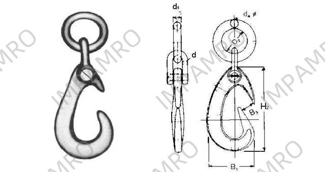 CARGO HOOK WITH SHACKLE&RING, SWL 5TON