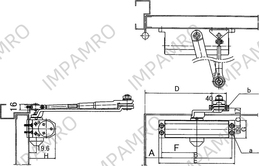 DOOR CLOSER STANDARD TYPE, W/STOP MAX. DOOR WEIGHT 45KGS