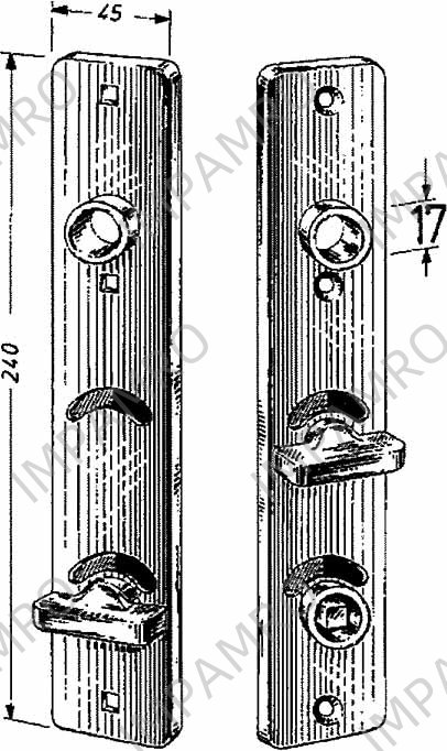 DOOR PLATE LONG F/TOILET SIDE, BRASS FOR THICK 35-42MM 3594/1