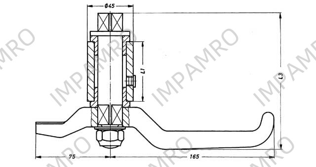 DOG ASSEMBLY W/1 HANDLE #104B, SQUARE SHAFT DISTANCE 165MM