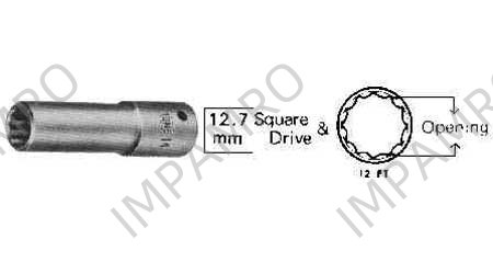 SOCKET DEEP WRENCH 12-POINT, 12.7MM/SQ DRIVEX23MM