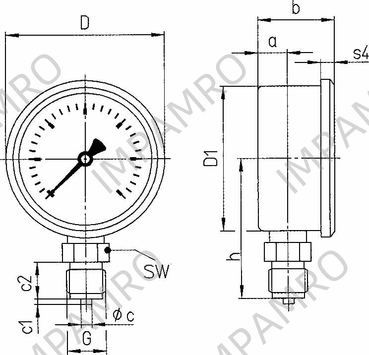 GAUGE PRESSURE W/GLYCERINE, BOTTOM/DIRECT 0-4BAR 80MM G1/2