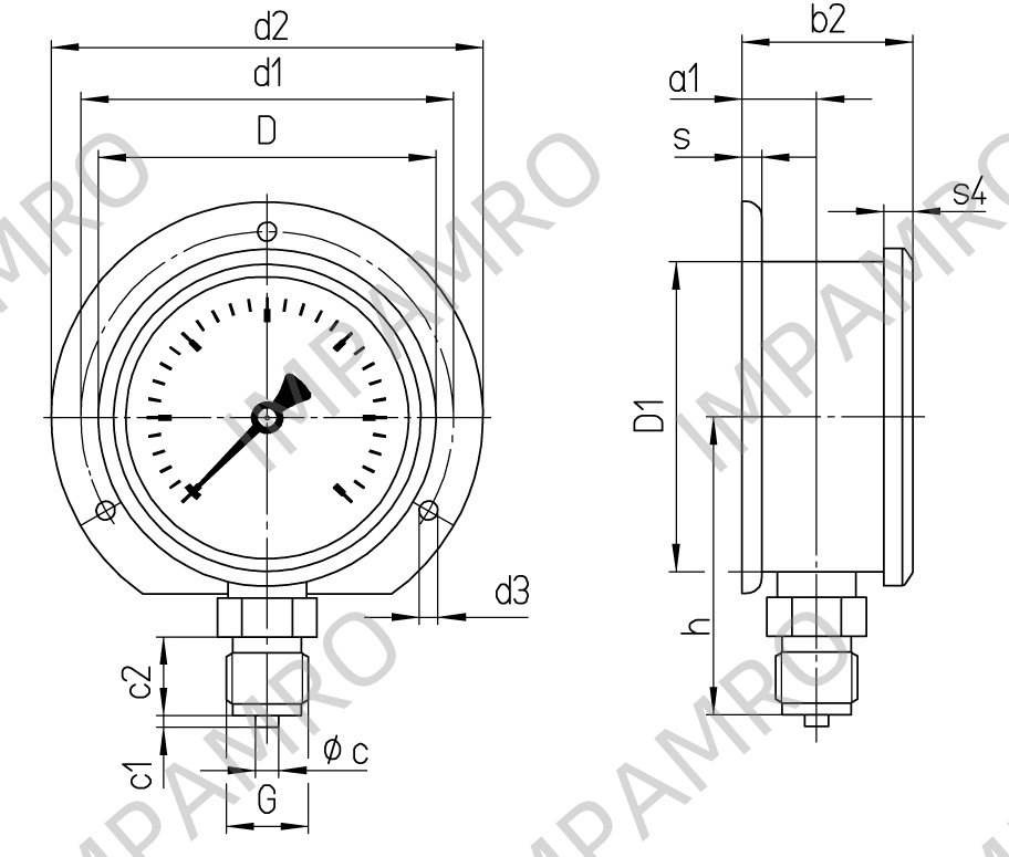 GAUGE PRESSURE W/GLYCERINE, BOTTOM/BACK 0-10BAR 80MM G1/2"