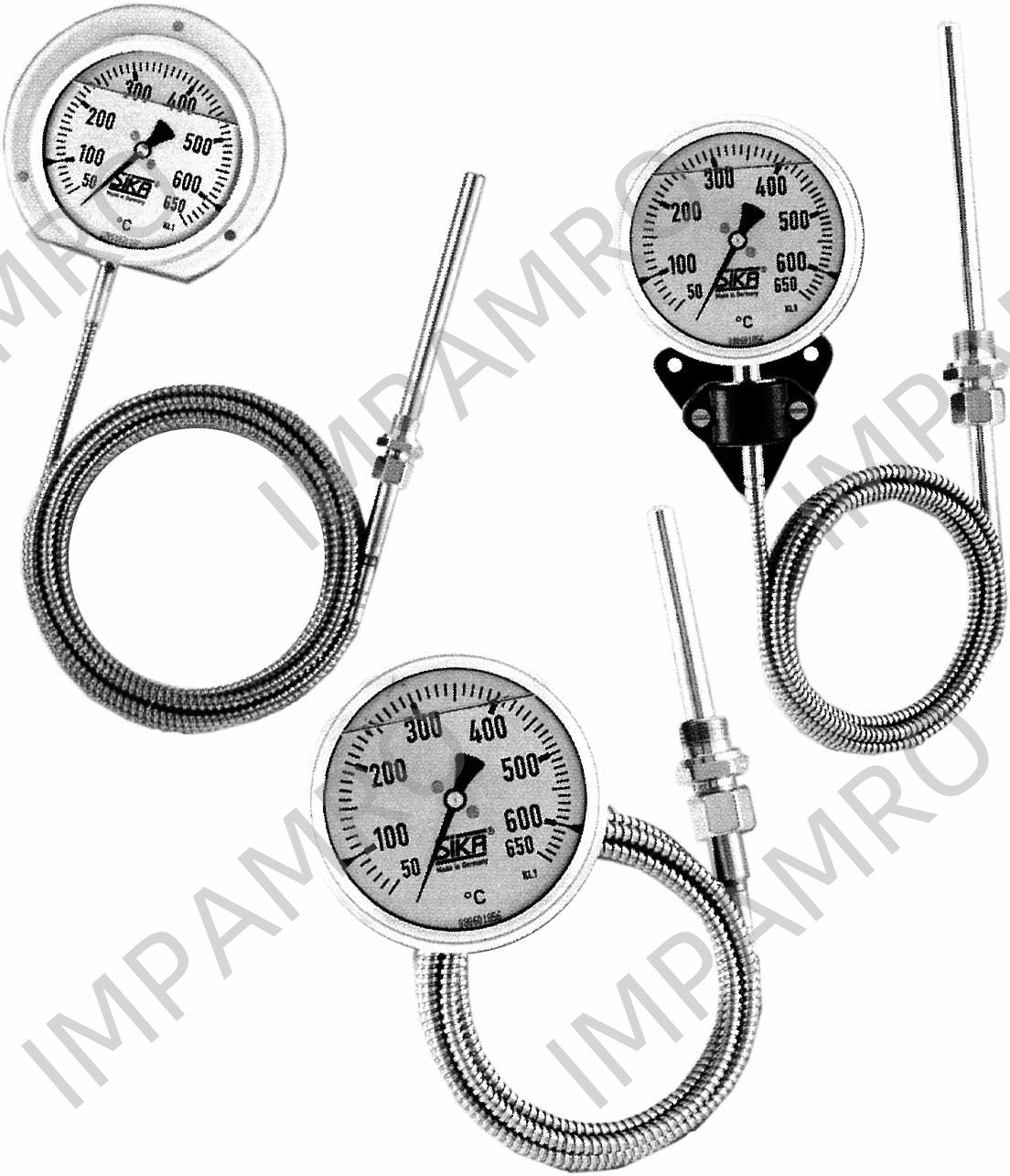 THERMOMETER EXHAUST GAS REMOTE, DIA100MM WALL MOUNT400MM 3/4"