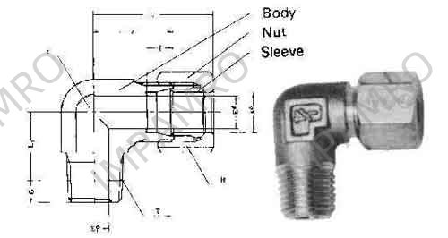 ELBOW MALE FLARELESS BRASS, 6MMXPT1/4