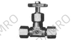 NEEDLE VALVE STRAIGHT BRASS, W/RING NUT BOTH ENDS 6X1/4