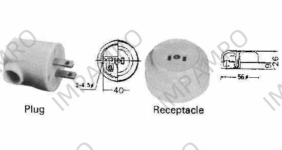 PLUG & RECEPTACLE 2-FLAT PIN, NON-WATERTIGHT PHENOL RESIN