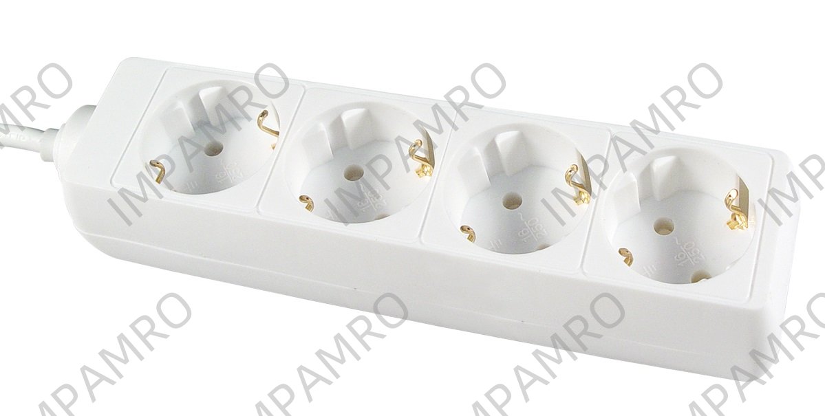 RECEPTACLE 4WAYS EUROPEAN PLUG, 2 ROUND PINS W/7MTR CORD