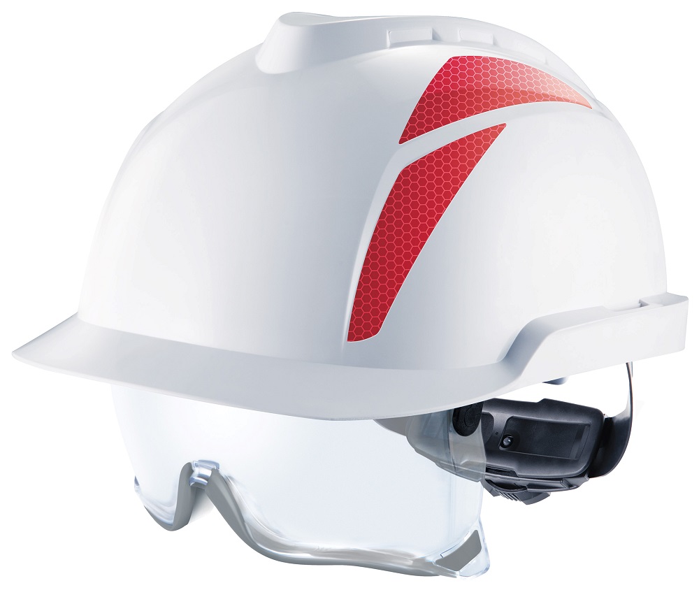 HELMET SAFETY W/SPECTACLE, VENTED MSA V-GARD 930 BLUE