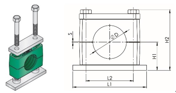 613965 - 聚丙烯管夹，带焊接板重型60.3MM