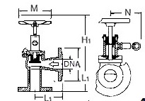QUICK CLOSING VALVE (DIN), DUCTILE CAST IRON, FLANGE END, ANGLE TY, HYD. OPERATION TY, PN 10, DIN 150