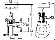 QUICK CLOSING VALVE (DIN), DUCTILE CAST IRON, FLANGE END, ANGLE TY, HYD. PNEUMATIC OPERATION TY, PN 10, DIN 150