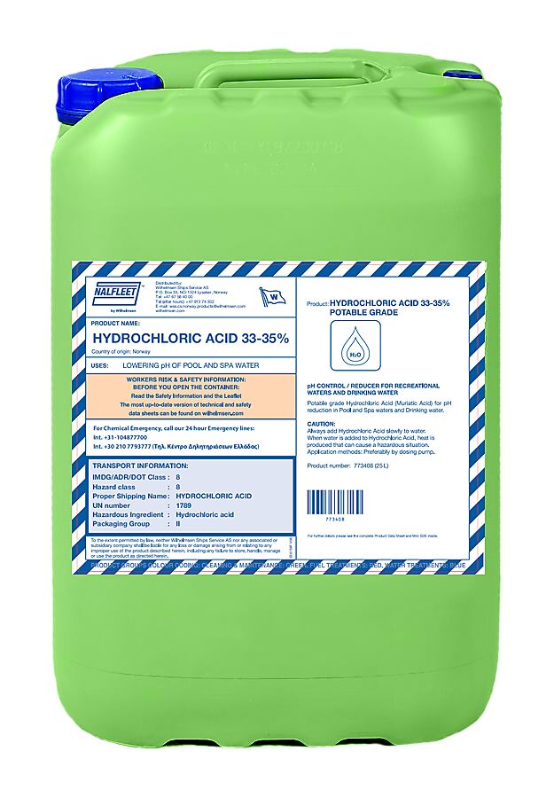 HYDROCHLORIC ACID 33-35% POTABLE GR 25 LTR PAIL
