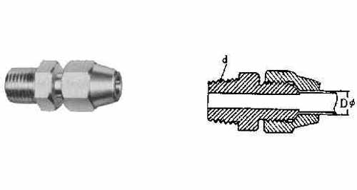 733637 HALF UNION FLARED BRASS, TAPER THREAD 10MM X PT1/4