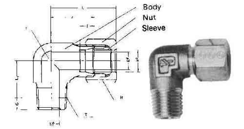 734082 ELBOW MALE FLARELESS BRASS, 6MMXPT1/8