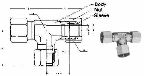 734062 UNION TEE FLARELESS BRASS, 6MMXPF1/4